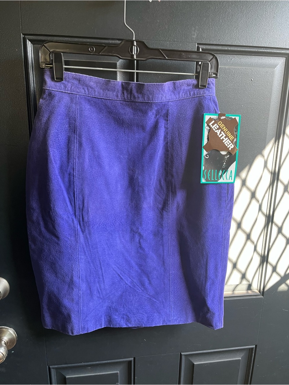 Sellicka Purple Genuine Leather Pencil Skirt